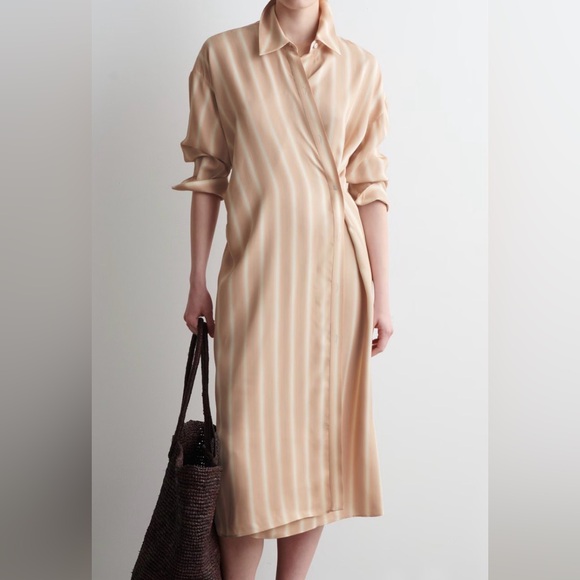 cos pink shirt dress Cos Collared Midi Shirt Dress In Pink